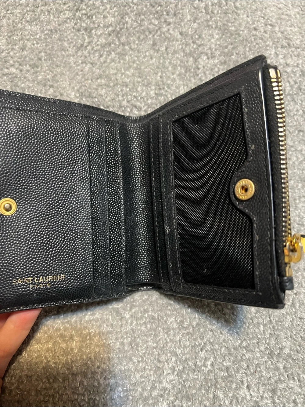 Saint Laurent YSL Black Quilted Leather Wallet with Gold Logo